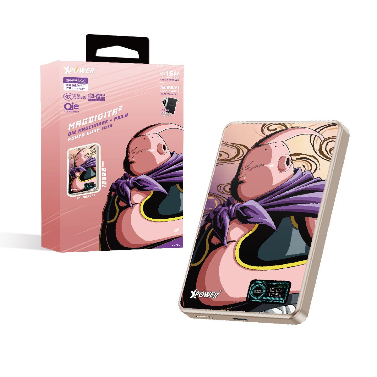《預訂》XPower x 龍珠Z MagDigita² 彩屏顯示鋁合金外殼 10000mAh PD3.0+QI2磁吸移動電源 (魔人布歐) - Microworks ACG