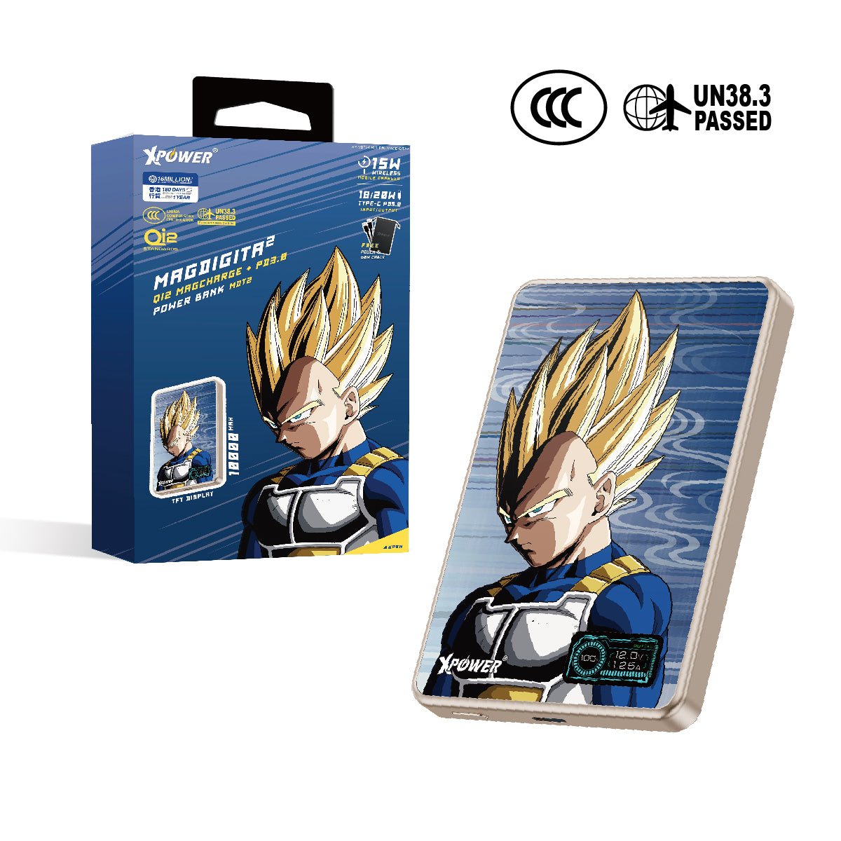 《預訂》XPower x 龍珠Z MagDigita² 彩屏顯示鋁合金外殼 10000mAh PD3.0+QI2磁吸移動電源 (比達) - Microworks ACG