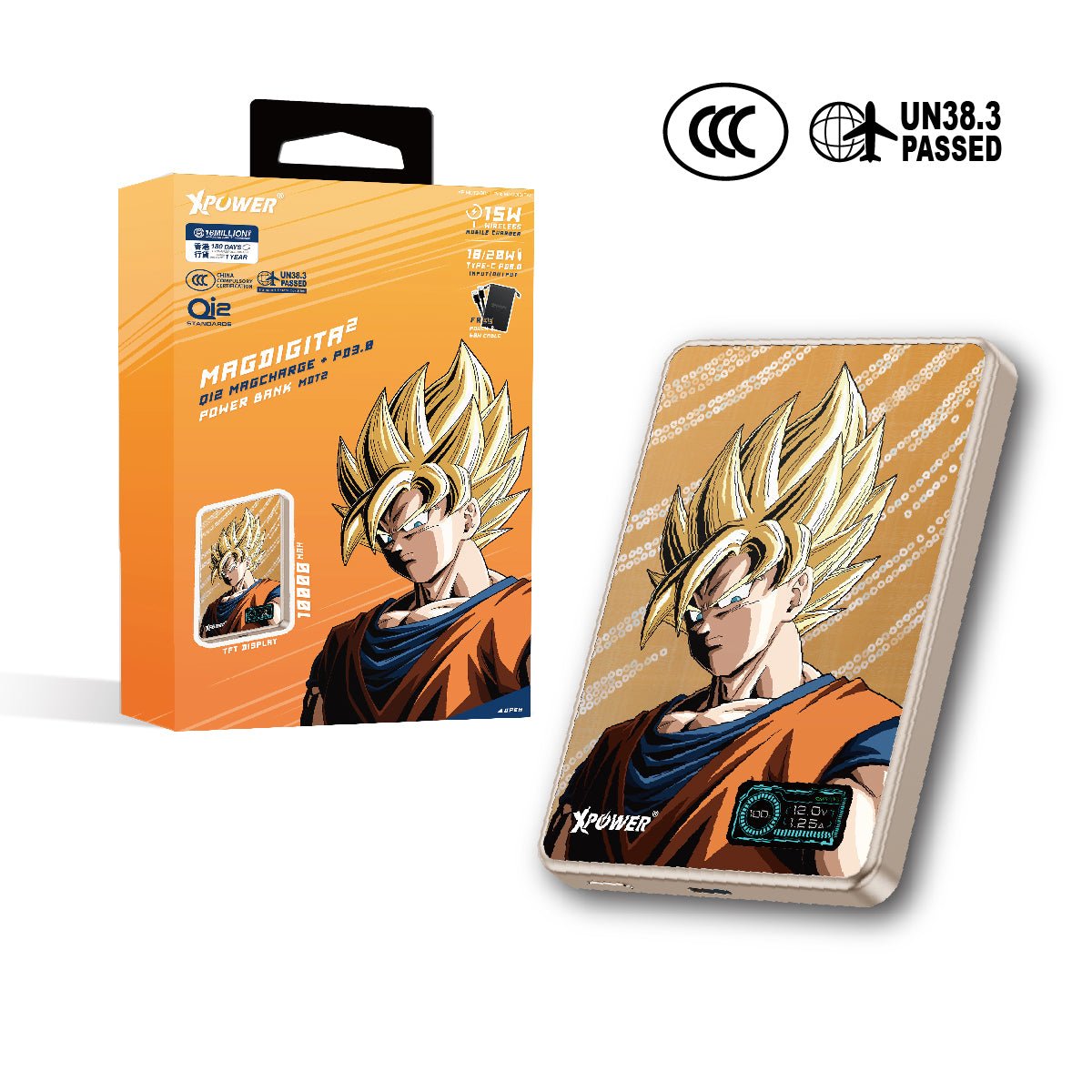 《預訂》XPower x 龍珠Z MagDigita² 彩屏顯示鋁合金外殼 10000mAh PD3.0+QI2磁吸移動電源 (悟空) - Microworks ACG