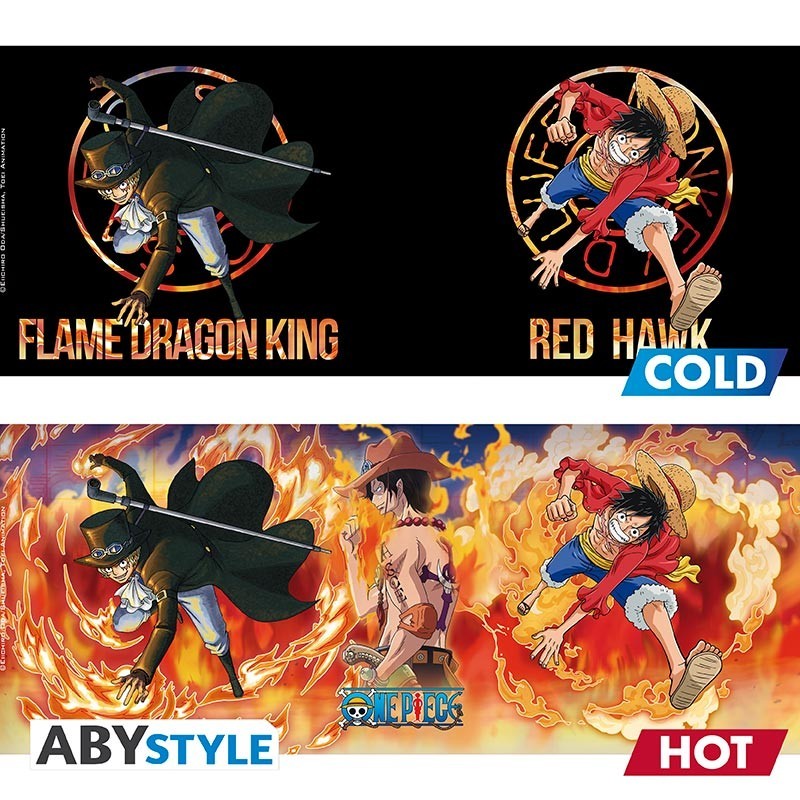 ONE PIECE 海賊王 熱力變色馬克杯+杯墊set 路飛+薩波