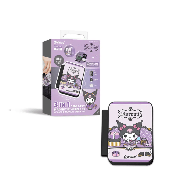 XPower x Sanrio Kuromi WLM9 3合1多功能咭片型無線充電器 - Microworks ACG