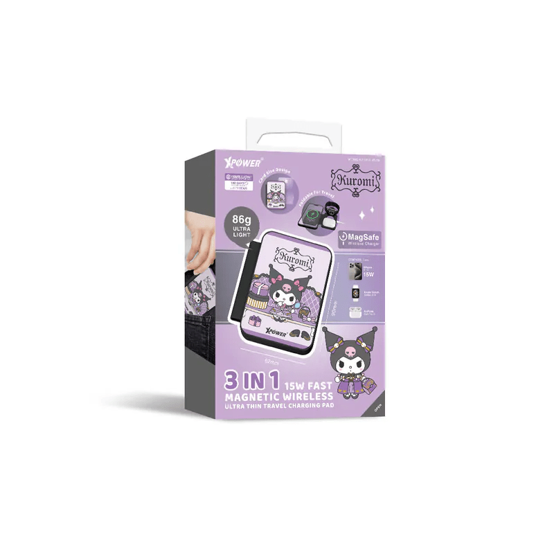 XPower x Sanrio Kuromi WLM9 3合1多功能咭片型無線充電器 - Microworks ACG