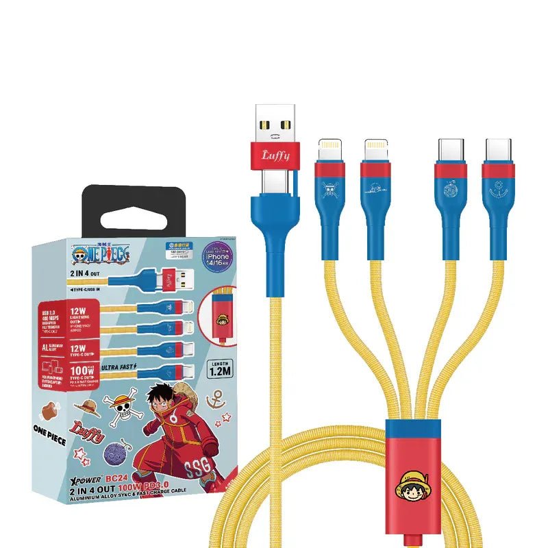 XPower《海賊王》BC24 8合1 2出4 100W PD3.0鋁合金傳輸高速充電線 - Microworks ACG