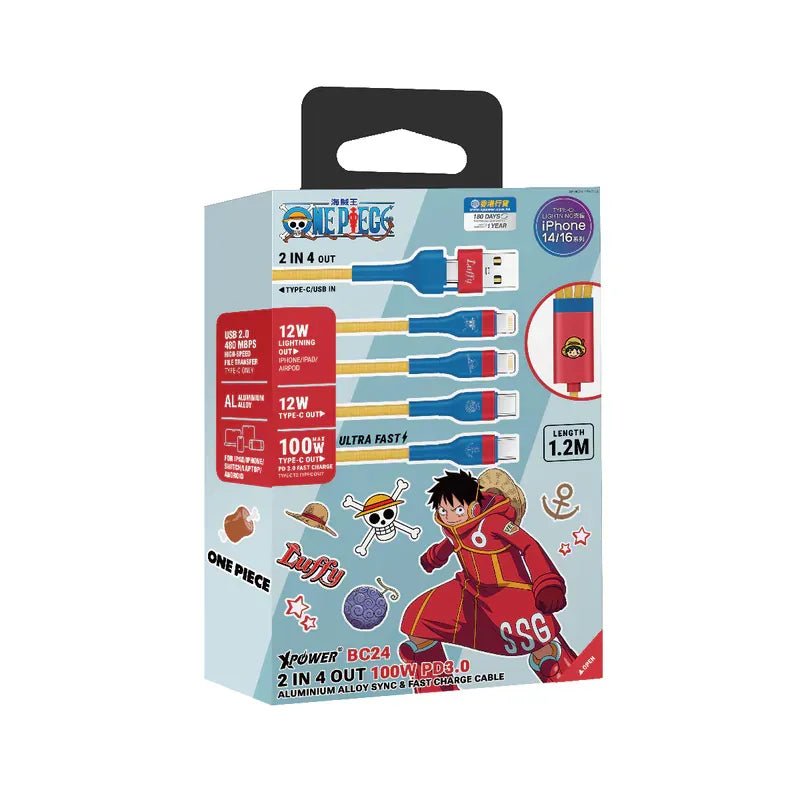 XPower《海賊王》BC24 8合1 2出4 100W PD3.0鋁合金傳輸高速充電線 - Microworks ACG