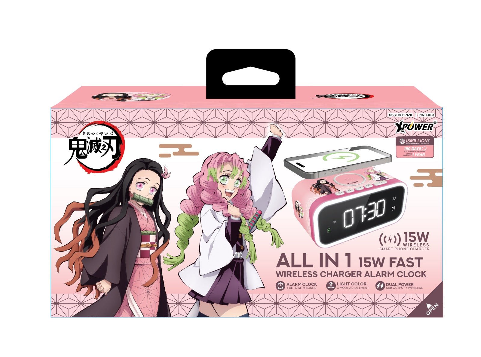 XPower 鬼滅之刃 QIC3 多合一15W無線充電夜燈鬧鐘 - Microworks ACG