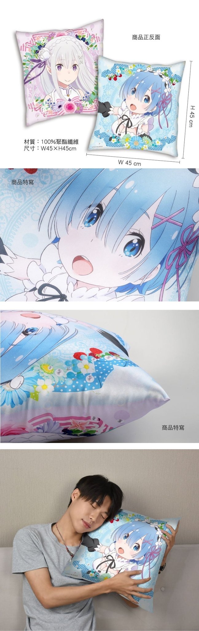 從零開始 抱枕(全彩45×45) E款 愛蜜莉雅+雷姆 - Microworks ACG
