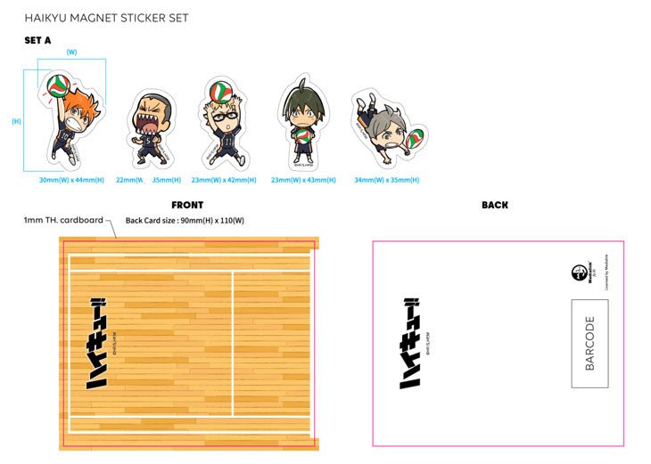 排球少年!! 角色Q版磁石貼連球場底卡 - 日向等五人 - Microworks ACG