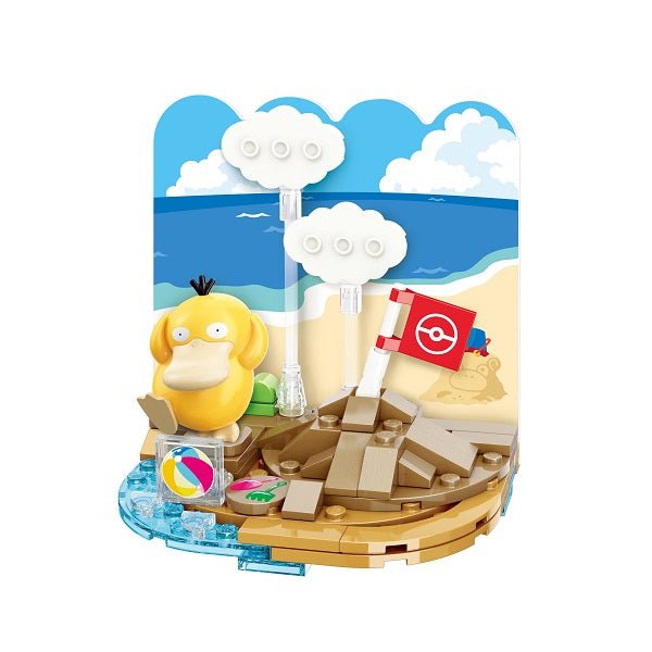 Qman Keeppley 寶可夢小場景積木 可達鴨堆沙堡 - Microworks ACG